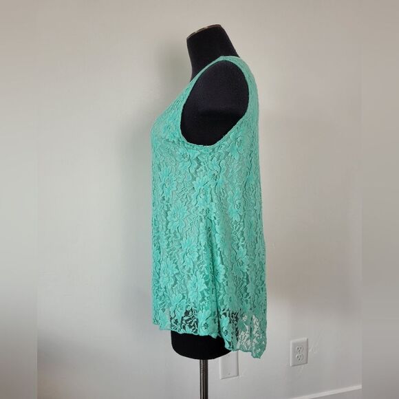 Aqua Lace Camisole Top Assymetric Hanky Hem Y2K Fairy Whimsical Boho Gypsy M - Picture 2 of 8